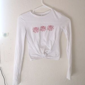 Cropped White Long-Sleeve Top